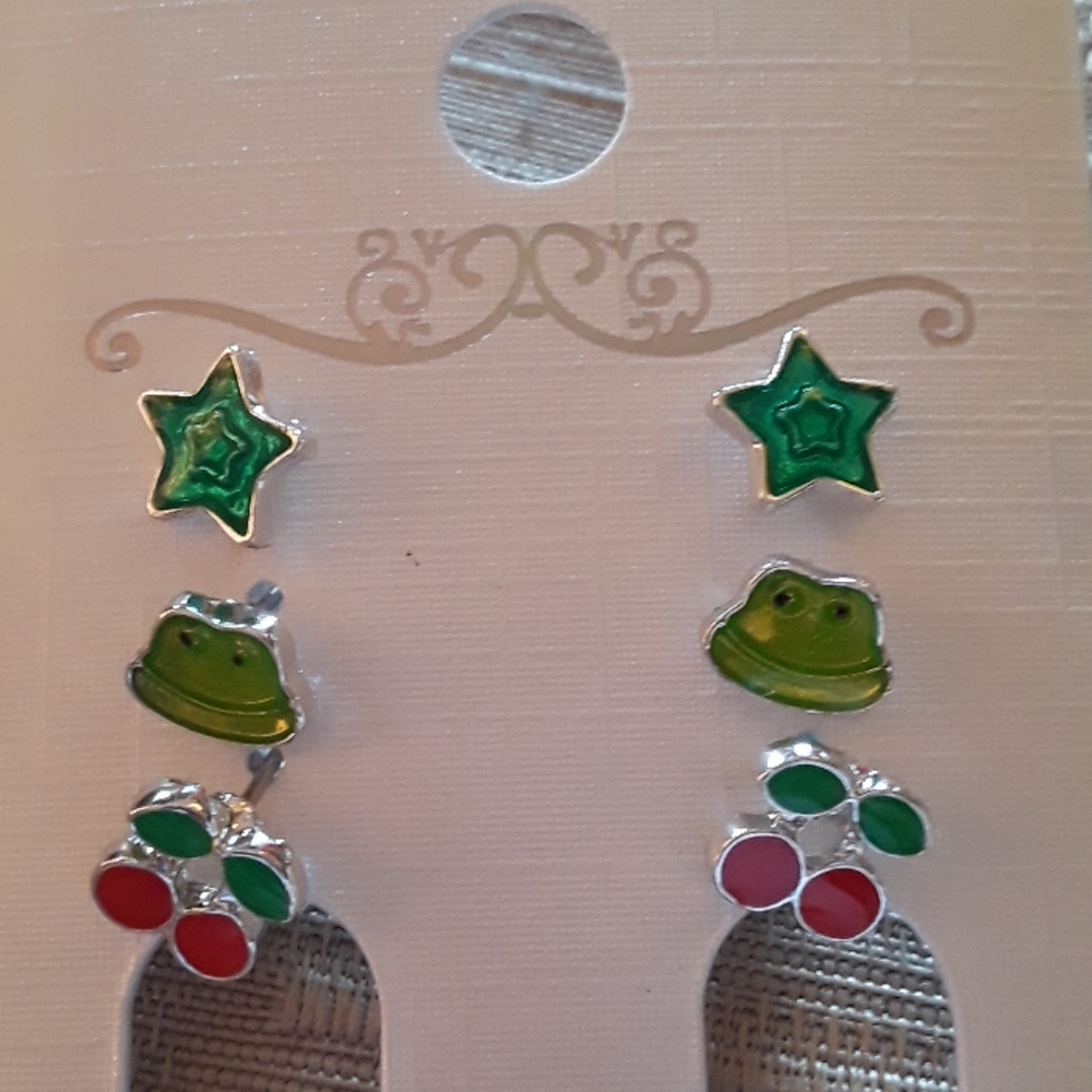 Bogo! 3 pack kid earrings froggy,star,and cherries